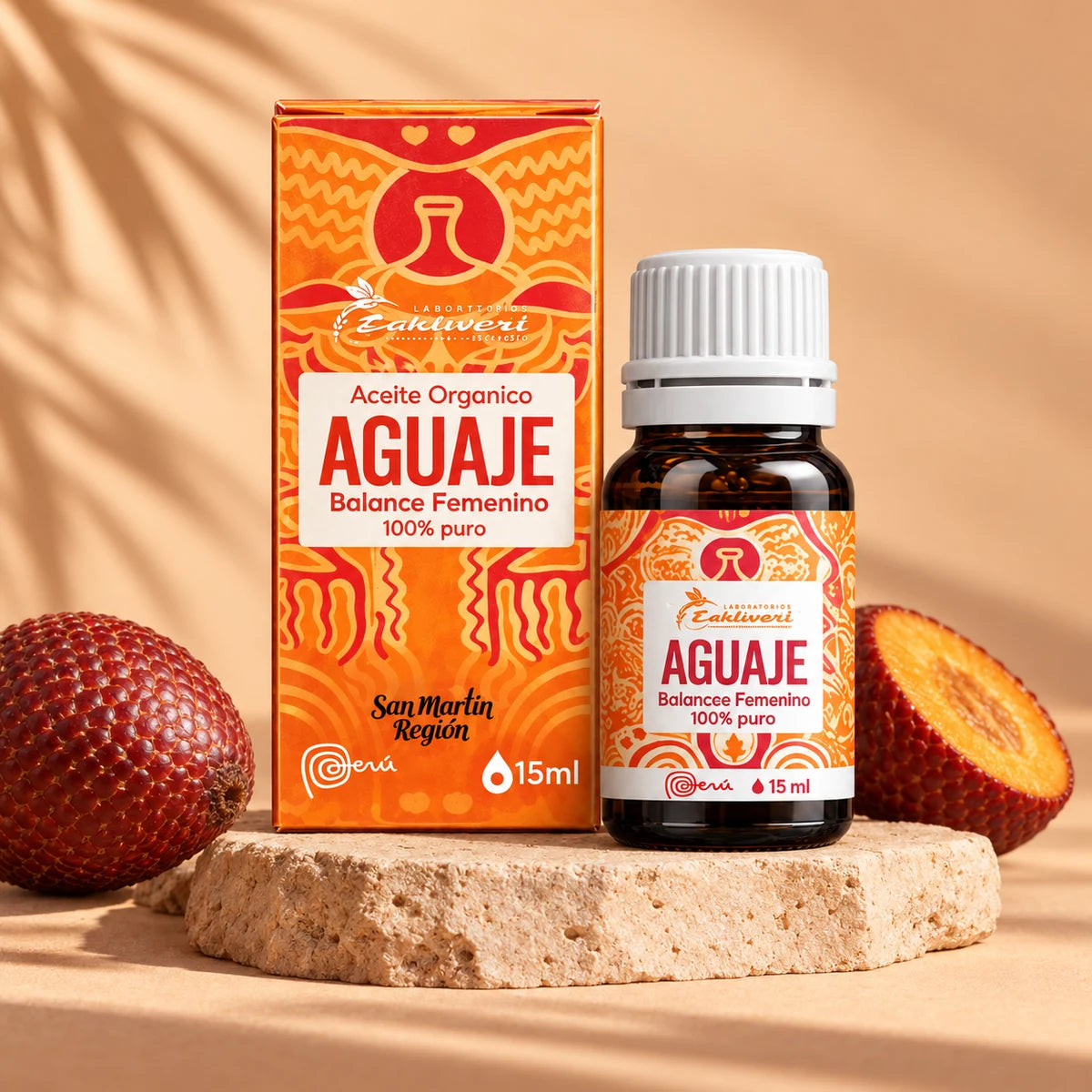 Aceite de Aguaje — fotografía de estudio